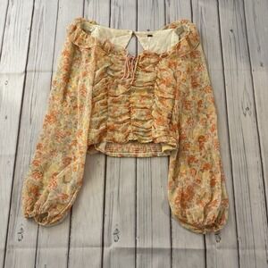 Free People Mabel Ruched Chiffon Floral Top Spring Combo Size XS Boho Women's
